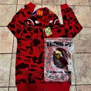 A Bathing Ape Red Camo Shark Hoodie